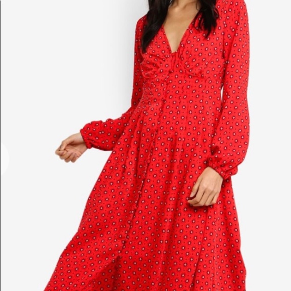 Red Geometric Print Maxi Dress